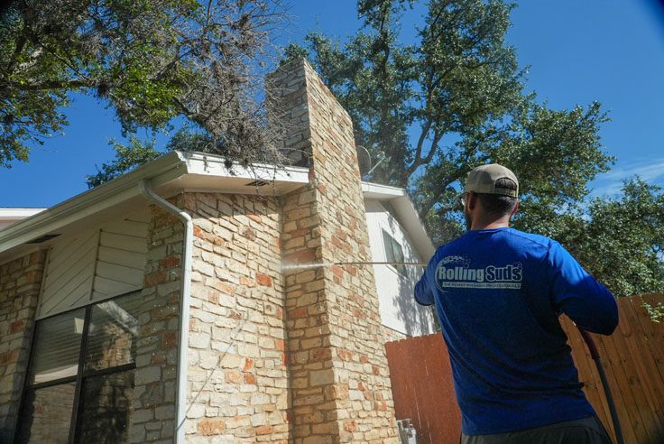 Soft washing stone and siding on a Greater Baltimore, Maryland home